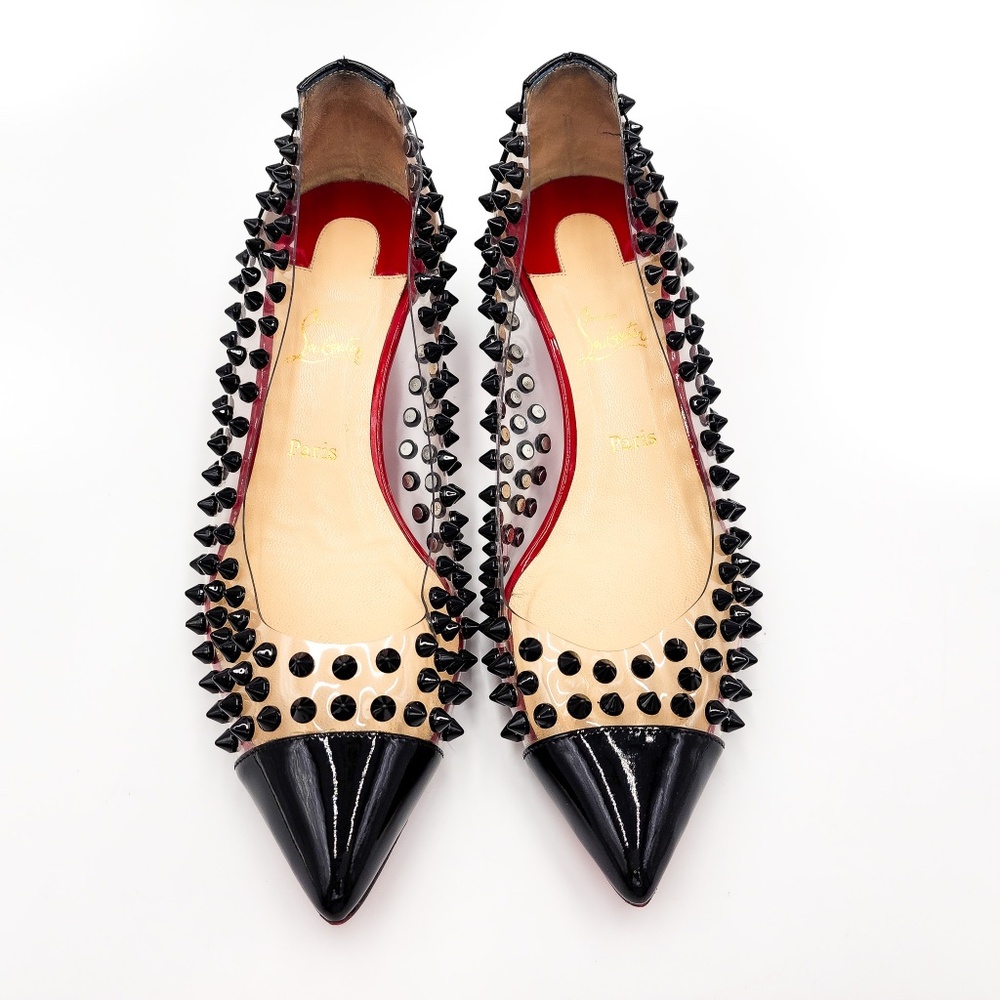Christian Louboutin Black Patent & Nude Studded Pointed Flats